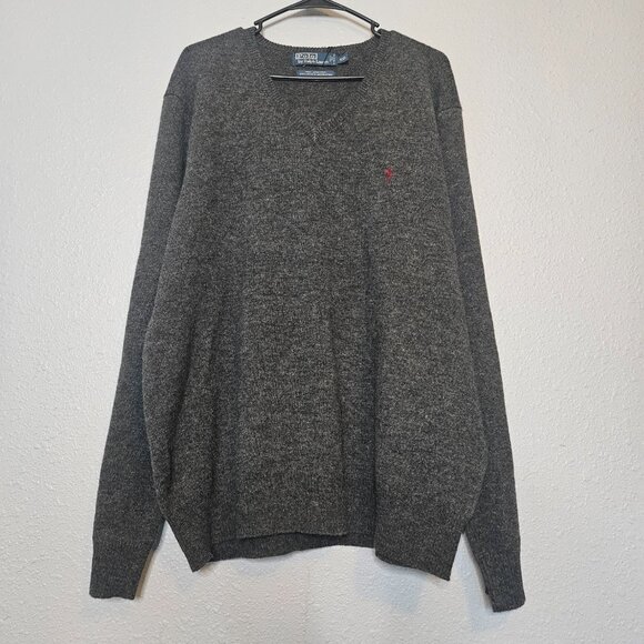 NWT Polo Ralph Lauren Mens 100% Lambswool V Neck Sweater SZ XXL Gray Pony Preppy - Picture 3 of 13